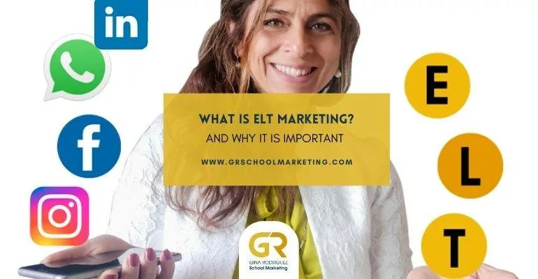 Blog cover with Gina Rodriguez photos, social media icons and overlaying text with the title of the blog "What is ELT Marketing?"