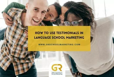 Parents with kids. Testimonials for language school marketing