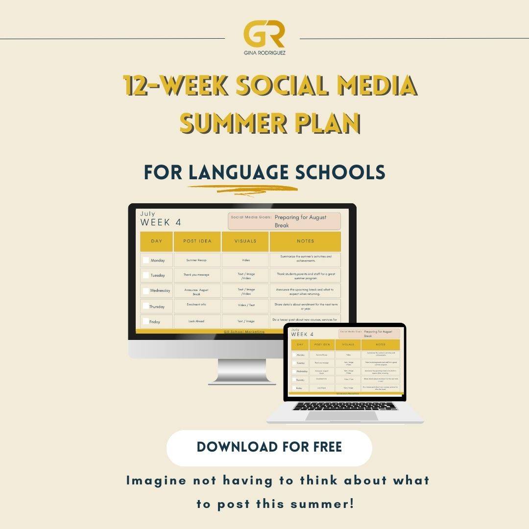 cover for the free resource 12-week social media summer plan by GR School marketing